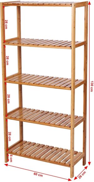 Badezimmerregal - Bambusholz - Aufbewahrungsregal - 5 Fächer - Robust - Badezimmerregal - Höhenverstellbar - Küchenregal - Bambus - BCB35Y