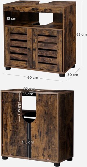 Soof&Tess Badezimmerschrank - Waschbeckenschrank - Waschbeckenunterschrank - 60 x 30 x 63 - Braun