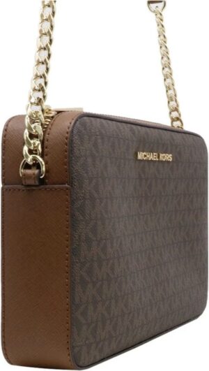 Michael Kors Jet Set Large East West Saffiano Leder Crossbody Bag Handtasche [Braun Signature]