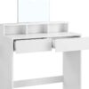 Casabella - Schminktisch mit rechteckigem Spiegel und 2 Schubladen, Kosmetiktisch mit 3 offenen Fächern, Schminktisch, für Make-up, modern, weiß RDT113W01