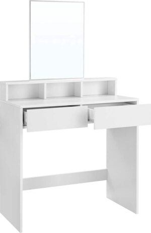 Casabella - Schminktisch mit rechteckigem Spiegel und 2 Schubladen, Kosmetiktisch mit 3 offenen Fächern, Schminktisch, für Make-up, modern, weiß RDT113W01