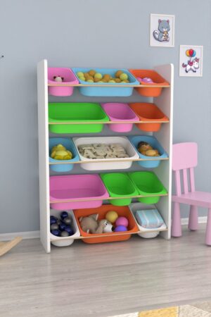 Soph&Tess Kinderschrank - Spielzeugschrank mit Truhen - farbig - Spielzeugtruhe