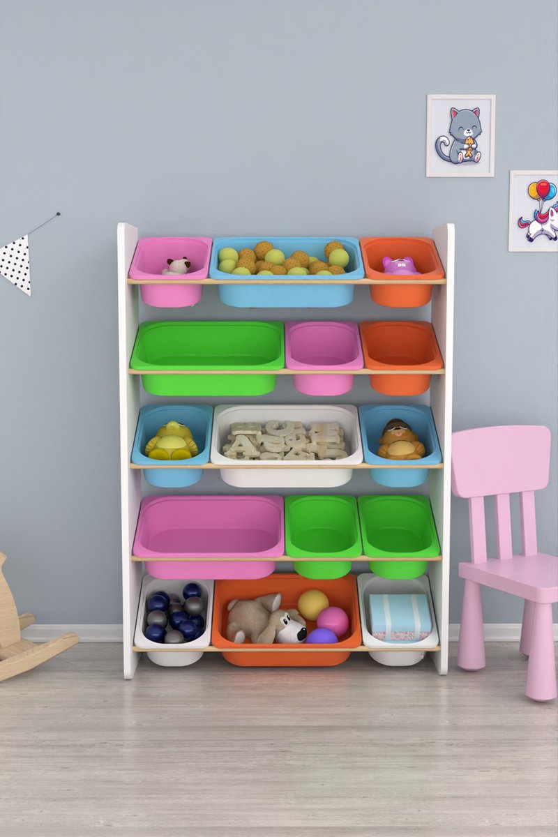 Soph&Tess Kinderschrank – Spielzeugschrank mit Truhen – farbig – Spielzeugtruhe 5 Soph&Tess Kinderschrank - Spielzeugschrank mit Truhen - farbig - Spielzeugtruhe