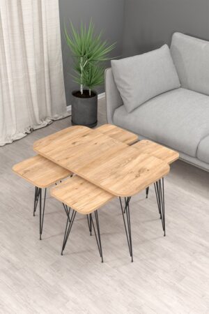 Soof&Tess Lotus 4 +1 Couchtisch - Couchtische rechteckig - Mit 4 Beistelltisch - Couchtisch industrial set of 5