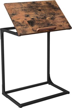 Beistelltisch, Laptoptisch mit verstellbarer Oberfläche, 55 x 35 x 66 cm, Sofatisch, Schreibtisch, Schlafzimmer, Wohnzimmer, einfache Konstruktion, Stahlgestell, Industriestil, vintage braun-schwarz LNT057B01
