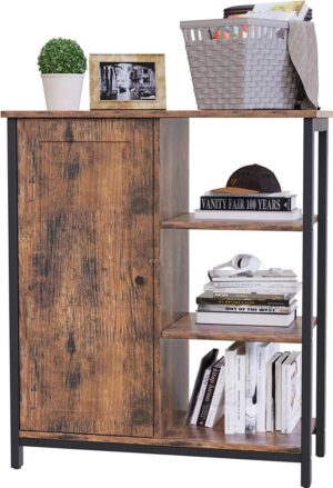 Vintage Schrank - Aufbewahrungsschrank mit Türen - Mit mehreren Einlegeböden - Wohnzimmer - Esszimmer - Büro - Küche - Holzschrank mit Tür - Sideboard - Holz - Stahl - LSC64BX
