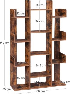 Soof&Tess - Großes Bücherregal mit 13 Fächern - 86 x 25 x 140 cm - Braun - Platz für viele Bücher - Abgeschlossene Kanten