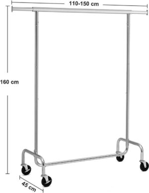 Kleiderständer auf Rädern - 4 große Räder - verstellbare Kleiderstange - stabil bis 130kg - Garderobenständer aus Edelstahl