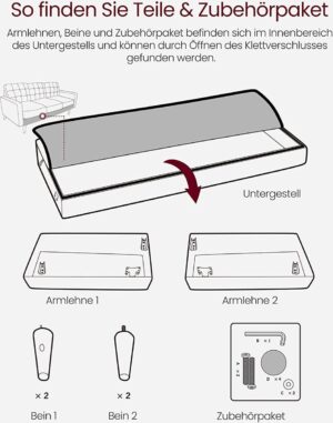 Soof & Tess 3-Sitzer Sofa - modern - Wohnzimmersofa - Metallrahmen - Holzbeine - grau - 190 x 82 x 84