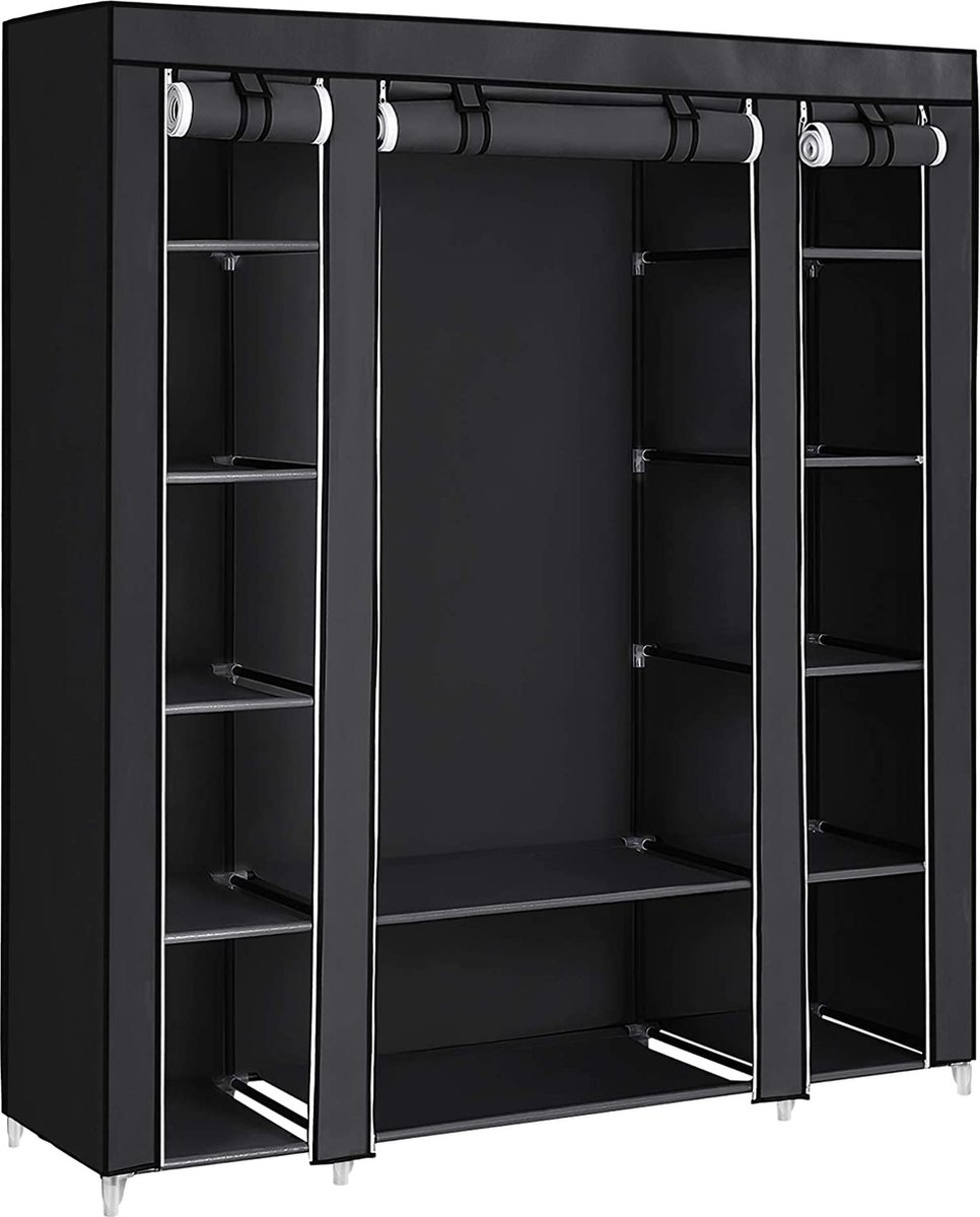 SONGMICS Kleiderschrank - Kleiderschrank - Klappbarer Kleiderschrank - 6 Einlegeböden - Kleiderstange inklusive - Kleiderschrank mit wasserdichter Abdeckung - Schmaler Aufbewahrungsschrank - Hängt Kleidung bis zu 15 kg auf - 150 x 45 x 175 cm - Schwarz 1 SONGMICS Kleiderschrank - Kleiderschrank - Klappbarer Kleiderschrank - 6 Einlegeböden - Kleiderstange inklusive - Kleiderschrank mit wasserdichter Abdeckung - Schmaler Aufbewahrungsschrank - Hängt Kleidung bis zu 15 kg auf - 150 x 45 x 175 cm - Schwarz