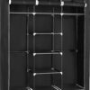 Kleiderschrank - Klappbar - Kleiderschrank aus Stoff - Schlafzimmer - Klappbarer Kleiderschrank - 2 Kleiderstangen Kleiderschrank aus Stoff - 175x50x45cm - Schwarz - RYG12B