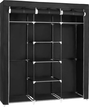 Kleiderschrank - Klappbar - Kleiderschrank aus Stoff - Schlafzimmer - Klappbarer Kleiderschrank - 2 Kleiderstangen Kleiderschrank aus Stoff - 175x50x45cm - Schwarz - RYG12B