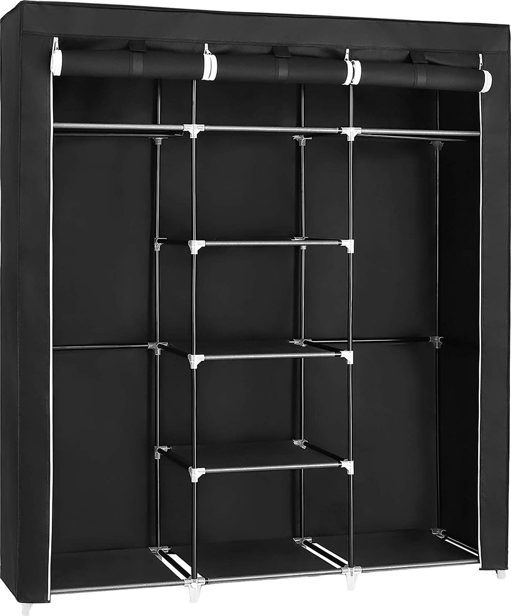 Kleiderschrank - Klappbar - Kleiderschrank aus Stoff - Schlafzimmer - Klappbarer Kleiderschrank - 2 Kleiderstangen Kleiderschrank aus Stoff - 175x50x45cm - Schwarz - RYG12B 1 Kleiderschrank - Klappbar - Kleiderschrank aus Stoff - Schlafzimmer - Klappbarer Kleiderschrank - 2 Kleiderstangen Kleiderschrank aus Stoff - 175x50x45cm - Schwarz - RYG12B