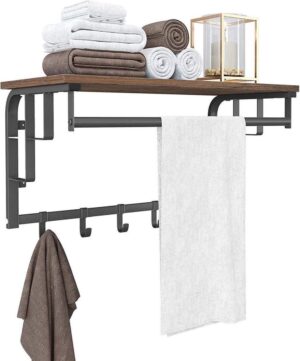 Parya Home - Vintage-Garderobe mit Hutablage - Hängende Wandgarderobe aus Metall/Holz - 66cm lang - Braun/Schwarz